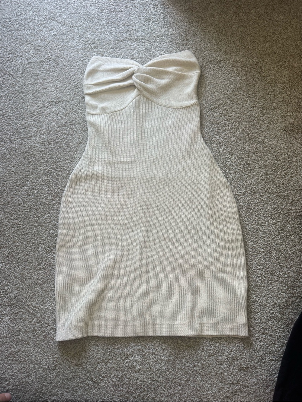Strapless Twist Front knit Bodycon Dress in Ivory